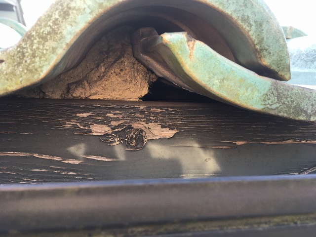 漆喰が剥がれた雀口の漆喰